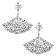 This Designer Gorgeous looking Diamond Earring in 18K 18K White Gold is surely to turn heads as you will walk into any party. There are marquee, round and pear shape diamonds used to make that shape. Earring Closure: Push Post Gold 18kt: 19.96gms Diamond: 10.45cts Diamond Quality: G H Color SI1 Modern Indian Jewelry, Exclusive Earrings, Pink Sapphire Jewelry, Diamond Gold Earrings, Real Diamond Earrings, Diamond Chandelier Earrings, Diamond Chandelier, Fan Jewelry, Cocktail Earrings