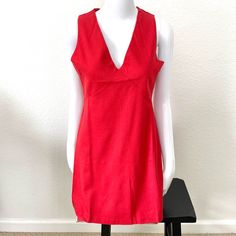 Sleeveless V-Neck Mini Dress With Hidden Zipper In Back. Never Worn. Size Medium But Fit Is Small. Pit To Pit 17.5” Waist 15.5” Hip 17” Length 32.5” Sleeveless V-neck Dress For Date Night, Red V-neck Lined Mini Dress, Red Sleeveless Lined Mini Dress, Casual Red Sleeveless V-neck Dress, Casual Red V-neck Sleeveless Dress, Chic Red Sleeveless Mini Dress, Red V-neck Sleeveless Casual Dress, Casual Fitted Sleeveless V-neck Dress, Red Sheath Sleeveless Summer Dress