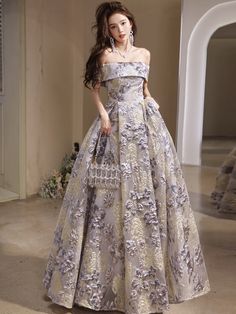 Turn every head at your next event with our Elegant Lavender and Gold Floral Off-Shoulder Ball Gown! This dress is designed to make you feel like royalty. The off-shoulder neckline beautifully showcases your shoulders and collarbone, adding a touch of elegance and sophistication to your look. Perfect for any party, this gown features a stunning floral pattern in lavender and gold. The rich colors and intricate design will make you the center of attention. Available in sizes S to 2XL, it offers a regular fit that flatters every body type, ensuring you look and feel your best all night long. The blended material composition gives the gown a luxurious feel, while still being comfortable to wear. No matter the season, this all-season gown will have you looking fabulous. Pair it with your favor Wing Recipes, Pattern Dress, Gold Floral