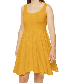 Comfortable, stretchy dresses are trending for your workouts! Just pair this dress with some biker shorts underneath for the perfect, light, cool gym and exercise attire. Fun and flowy, this yellow dress will be a bright addition to your spring and summer clothing wardrobe. Whether it's hitting the town or lounging around, this bright and fun skater/tennis dress brings an unmatched flair to any woman's wardrobe. Made with a high-quality, 290gsm fabric blend that is 83% polyester, 17% spandex, it's comfy, stretchy and a perfect match to any occasion.   .: Material: 83% polyester, 17% spandex .: Medium-heavy fabric (8.5 oz /yd² (290 g/m .: Mid-length .: Seam thread color automatically matched to design (black or white) .: Assembled in the USA from globally sourced parts .: *Asymmetrical skir Fitted Tennis Dress For Gym In Spring, Spring Fitted Mini Dress For Casual Wear, Fitted Cotton Activewear For Summer, Fitted Mini Length Spring Activewear, Fitted Athleisure Dresses, Casual Solid Dresses For Workout, Fitted Mini Length Summer Activewear, Casual Stretch Mini Tennis Dress, Casual Stretch Mini-length Tennis Dress