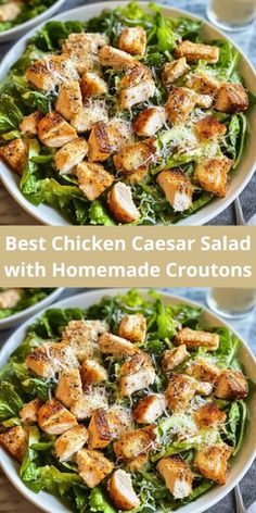 Looking for the ultimate Chicken Caesar Salad recipe? This homemade Caesar salad with chicken and crispy croutons is a fresh, delicious twist on the classic! Featuring grilled chicken breasts marinated in lemon and garlic, paired with homemade croutons made from ciabatta bread, and topped with a rich Caesar dressing made with mayonnaise, buttermilk, and Parmesan. This easy-to-make salad is a perfect meal for lunch or dinner and is sure to become a favorite in your recipe rotation. Chicken Ceaser Salad Recipe, Best Ceasar Salad Dressing, Best Ceasar Salad, Ramen Dinner Recipes, Homemade Caesar Salad, Homemade Caesar, Spring Salad Recipes