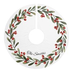 a white christmas ornament with red berries and green leaves on the bottom that says, no santas