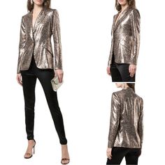 Ieena For Mac Duggal Sequin Leopard Print Blazer Sz 6 Nwt Is New With Tags All Over Sequins In A Leopard Print Design Matte Gold Tone Single Button Closure Notched Lapels Structured Shoulders Flap Waist Pockets Not All Sizes Fit Universally Across Brands And Even Within The Same Brand - Please Check Measurements To Determine Best Fit Fabric Content - 100% Polyester Care - Dry Clean Only Measurements Are Approximately - Pit To Pit ~ 16” (+ Darting) Length ~ 25.5” Sleeve Length ~ 24” Waist (At But Glamorous Tailored Long Sleeve Outerwear, Tailored Long Sleeve Glamorous Outerwear, Designer Festive Blazer For Workwear, Luxury Spring Party Outerwear, Tailored Glamorous Fall Outerwear, Glamorous Tailored Fall Outerwear, Glamorous Tailored Outerwear For Fall, Fitted Fall Blazer For Cocktail Events, Elegant Cocktail Outerwear For Fall