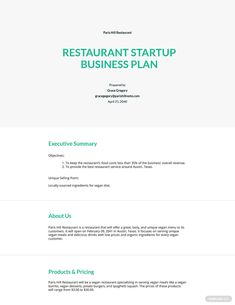 the restaurant start up business plan is shown in this screenshote screen graber