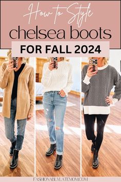 Elevate your fall fashion with Chelsea Boots Outfit Women love. Discover how to incorporate edgy shoes into your wardrobe with our style guide. Best Jeans For Chelsea Boots, Outfits For Chelsea Boots, Black Rain Boots Outfit Winter, Outfits To Wear With Chelsea Boots, Cropped Jeans With Chelsea Boots, Womens Outfits With Boots, Womens Shoes Fall 2024, How To Style Brown Chelsea Boots Women, Chelsea Boots Socks