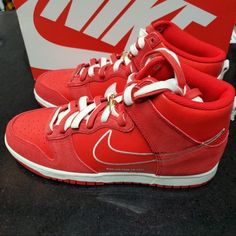 Sz 11 Nike Dunks Red University Red Leather Sneakers With Laces, University Red High-top Lace-up Sneakers With Branded Insole, University Red Lace-up High-top Sneakers With Branded Insole, University Red Sneakers With Red Sole For Streetwear, Red High-top Sneakers With Rubber Sole For Streetwear, University Red Sneakers For Streetwear, Red Leather Sneakers For Streetwear, University Red High-top Sneakers With Boost Midsole, Custom High-top Sneakers In University Red With Rubber Sole