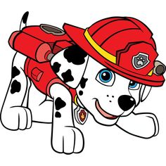 a cartoon dog wearing a fireman's hat