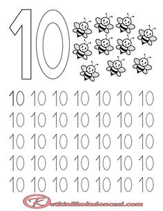 the number ten with bees on it is shown in this printable worksheet