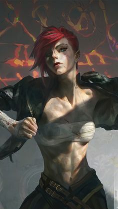 a woman with red hair and no shirt on