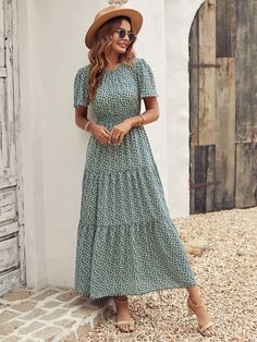 Ditsy Floral Print Shirred Waist Ruffle Hem Dress | EMERY ROSE Modest Fall Dresses For Church, Modest Sewn Dresses, Cute Modest Dresses For Teens Casual, Cheap Chic Rayon Dresses, Cheap Feminine Maxi Dress For Daywear, Cheap Long Midi Dress For Spring, Beautiful Casual Dresses Good Quality, Cheap Modest Midi Dress, Cheap Modest Midi Dress For Women