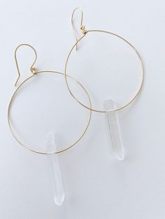 Ultra-thin lightweight brass hoop earrings with a Quartz point. Brass Hoop Earrings, Brass Hoops, Quartz Points, Jewelry Earrings Hoops, Ring Necklace, Decorative Accessories, Ring Earrings, Necklaces Bracelets, Hoop Earrings