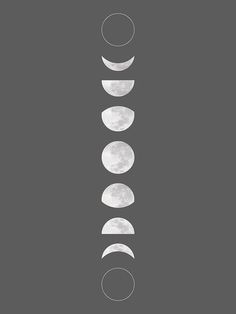 four phases of the moon on a dark gray background with white circles in the middle