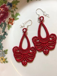 Lace Earrings Embroidered Earrings Raspberry Earrings Dangle Earrings Embroidered Lace Earrings Red Earrings Wedding Earrings - Etsy Festive Red Embroidered Jewelry, Handmade Red Chandelier Earrings For Wedding, Red Handmade Chandelier Earrings For Weddings, Elegant Embroidered Earrings, Elegant Embroidered Wedding Earrings, Raspberry Earrings, Embroidered Earrings, Lace Earrings, Earrings Red