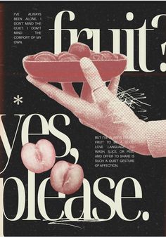 an advertisement for fruit versus please with a woman's hand holding a platter