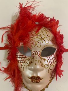 Mardi Gras Masquerade Mask, Classic Mask in  Red and Gold This mask is perfect for any masquerade ball events.  Perfect for Mardi Gras season.  Masks also make excellent displays for your home Ready to ship in 1-2 days.  Thanks for shopping with Pamela Creations Favorite my shop to see all new listing in your Etsy feed Instagram pamelas_creation89 Facebook Pamela's Creation Full Face Masks For Mardi Gras Costume Party, Red Venetian Mask For Masquerade, Red Venetian Masquerade Mask, Red Full Face Mask For Masquerade, Red Eye Mask For Masquerade, Red Eye Masks For Party, Red Eye Mask For Party, Full Face Red Mask For Masquerade, Red Masks And Prosthetics For Mardi Gras Masquerade