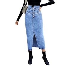 Revive the '90s with our 2023 Summer Collection: the long. stonewashed. tall-waist jean skirt that will make you stand out! Our statement denim piece is crafted with a distinctive damaged pattern. sleek slim fit. zipper and button duo and premium quality denim for a bold and stylish look.Distinctive Features: Grunge Elegance: Inspired by the iconic '90s alternative movement. these jeans embody rebellion and sophistication. Distinctive Distressed Pattern: Expertly crafted wear and tear. capturing Trendy High-waist Non-stretch Denim Skirt, Fitted High-waist Denim Skirt, Fitted High Waist Denim Skirt, Trendy High Waist Non-stretch Denim Skirt, High Waist Fitted Denim Skirt, Trendy Fitted Denim Blue Denim Skirt, Trendy Denim Skirt For Fall, Denim Skirt For Spring, Trendy Fitted Medium Wash Denim Skirt