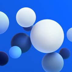 an abstract image of blue and white balls floating in the air on a blue background