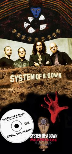 the system of a down cd cover with an image of three men standing in front of a