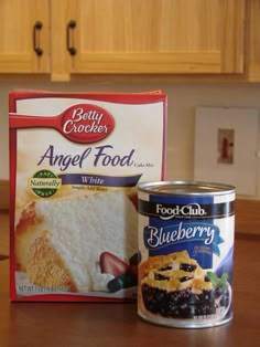 the ingredients to make angel food cake are displayed in front of an empty canister