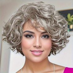 PRICES MAY VARY. This silver short curly wig for white women is elegant and natural,Bouncy curls is versatile,Shake and fluff it first ,then you can grab it several times with your fingers,It’ll be more like picture Quality Heat-Resistant fiber makes wig soft and smooth,Natural mid-length curly bob style,not easy to deform,suitable for long-term use Average cap size(22.5 inches),Breathable rose net inside the gray wavy wig,with two adjustable straps,fit most people head size,You won’t feel stuff Grey Curly Bob, Natural Bangs, Silver Bob, Silver Wig, Grey Hair Wig, Curly Hair Pieces, Silver Wigs, Grey Curly Hair, Wig Colors