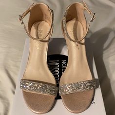 Never Worn Size 6.5 Blush Wedge Heels With Rhinestones. Comes With Extra Rhinestones Heels With Rhinestones, Pointy Pumps, Mary Jane High Heels, Manolo Blahnik Black, Velvet Pumps, Pink High Heels, Glitter Sandals, Green Heels, Metallic Heels