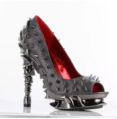 Gothic Women's Chrome Plated Spinal Heel Pumps | Hades Footwear Hades Footwear, Crazy High Heels, Alternative Fashion Jewelry, Skull Heels, Unique High Heels, Sinful Clothing, Goth Baddie, Steampunk Shoes, Boots Goth