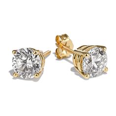 These classic stud earrings feature a pair of lab-grown diamonds set in warm 14-karat yellow gold and hand-matched for consistent color  clarity  and sparkle. Each pair of diamonds is unique and may vary slightly from the images shown. They also feature a la pousette back with a convenient locking mechanism  designed to keep your earrings secure while still being comfortable. Just squeeze the side tabs  slide it to your preferred notch on the earring post  and let go to lock it in place. Classic Yellow Gold Diamond Earrings For Formal Occasions, Classic Gold Diamond Earrings, Classic Gold Diamond Earrings With Brilliant Cut, Gold Round Cut Lab Grown Diamond Earrings, Gold Solitaire Diamond Earrings Fine Jewelry, Classic Gold Diamond Accent Earrings, Gold Solitaire Diamond Earrings For Anniversary, Classic Gold Diamond Earrings With Accents, Gold Lab Grown Diamond Round Cut Earrings