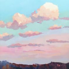 an abstract painting of pink clouds in the sky