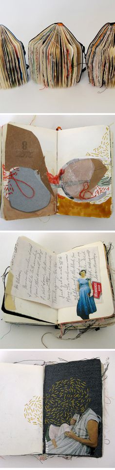 four different images of an open book with pages cut out to look like children's books