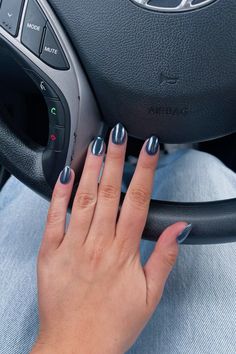 Navy And Chrome Nails, Navy Chrome Nails Designs, Navy Blue Nails With Chrome, Chrome Navy Nails, Navy Crome Nails, Navy With Chrome Nails, Navy Chrome French Tip Nails, Navy Blue With Chrome Nails, Navy Blue Chrome Nails French Tip