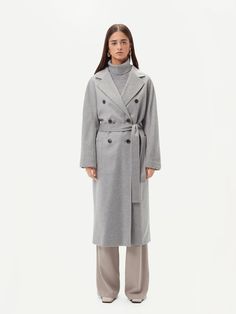 Women's Cashmere Double-Breasted Long Coat Vapor Blue - Gobi Cashmere Gobi Cashmere, Double Breasted Long Coat, Studio Shots, Grey Coat, Womens Cashmere, Long Coat, Double Breasted, Coats For Women, Cashmere