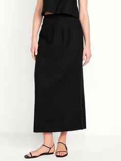 High-Waisted Linen-Blend Maxi Skirt | Old Navy Fitted Maxi Skirt For Daywear, Casual Fitted Ankle-length Maxi Skirt, Fitted Ankle-length Casual Maxi Skirt, Ankle-length Fitted Bottoms With Elastic Waistband, Fitted Ankle-length Bottoms With Elastic Waistband, Versatile Full Length Lined Skirt Bottoms, Ankle-length Lined Relaxed Skirt, Fitted Skirt For Daywear, Fitted Full Length Skirt For Daywear