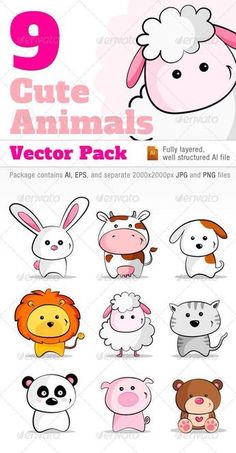 the cute animals pack is available for all kinds of design projects, including cards and envelopes