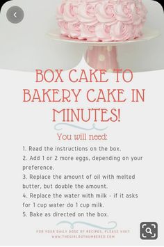 the instructions for how to bake a cake in minutes