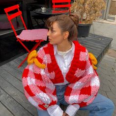 Gingham Cardigan, Stylish Knitwear, Cozy Cottagecore, Fall Cardigan, Cardigan Crop, Red Gingham