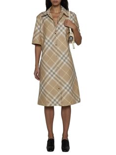 100% Cotton Classic Knee-length Plaid Dress, Elegant Plaid Dress For Daywear, Plaid Short Sleeve Shirt Dress For Daywear, Shades Of Tan, Burberry Dress, Burberry Vintage, Short Sleeve Dress Shirt, Cotton Shirt Dress, Dresses Uk