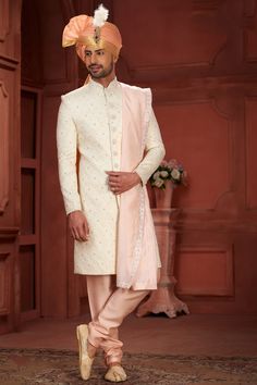 Elevate your wedding look with our exquisite readymade sherwani, meticulously crafted from luxurious silk fabric. This masterpiece boasts intricate embroidery work, adding a touch of regal elegance and timeless charm. Designed to make you stand out, our sherwani is the epitome of sophistication and style, perfect for the most significant day of your life. Sherwani For Engagement, Pakistani Suits Party Wear, Resham Embroidery, Mens Sherwani, Lehenga Choli Wedding, Bollywood Dress, Bespoke Clothing, Wedding Sherwani, Chinese Collar