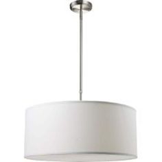 a white lamp hanging from a ceiling fixture