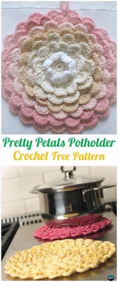 crochet patterns for potholders are shown here