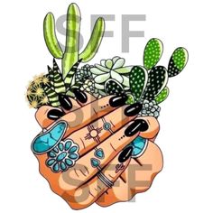 an image of a plant with nail polish on it's fingers and some cacti in the background