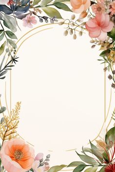 a floral frame with pink flowers and greenery on the bottom, along with an empty space in the middle