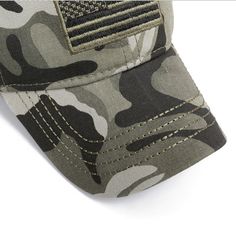 Our Camo Hat with American Flag Adjustable Army Cap is perfect for anyone looking to show off their love for the USA in a unique and stylish way. The adjustable design ensures a comfortable and secure fit for all head sizes. The camouflage pattern adds a touch of ruggedness to the patriotic design.Made with high-quality materials, our Camo Hat with American Flag is designed to withstand daily wear and tear. The breathable fabric and sweatband help keep you cool and dry, even on the hottest days. Military Style Outdoor Baseball Cap, Military Style Flat Cap For Outdoor, Camouflage Visor Baseball Cap, Casual Camouflage Flat Cap, Military Style Flat Cap In Khaki, Casual Camouflage Baseball Cap For Outdoor Activities, Camouflage Baseball Cap One Size, Military Style Baseball Cap For Outdoor, Camouflage Curved Bill Baseball Cap