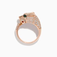 Effy Signature 14K Rose Gold Emerald and Diamond Panther Ring Fine Jewelry Rose Gold Ring With 17 Jewels, Luxury 14k Rose Gold Ring Jewelry, Luxury Rose Jewelry For Anniversary, Luxury Rose-colored Jewelry For Anniversary, Fine Jewelry In 14k Rose Gold, 14k Rose Gold Rings Fine Jewelry, Rose Colored Fine Jewelry Rings For Formal Occasions, Panther Ring, Rose Stone