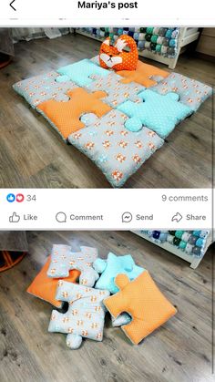 two pictures of the same baby's play mat