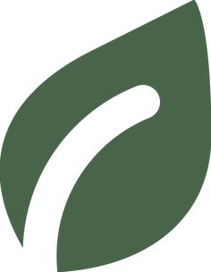 the green leaf logo is shown in white and has an oval shape with a curved edge