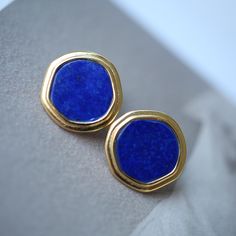 --- SPECIFICS --- 💚Materials: 100% Natural Lapis Lazuli With 24k gold plated s925 Sterling silver 💚-The Lapis Lazuli stone is 100% natural UNTREATED , UNHEATED, UNDYED Stone- 💚Metal: Real 24k Gold plated s925 Sterling Silver 💚Size: 16mm*15mm 💚Closure: the closure is made of 925 Sterling Silver.  💚Handmade Artwork, original design and copyright protected💚 These stunning gold plated silver earrings feature a beautiful pair of lapis lazuli stones, With their intricate details and rich color, Blue Minimalist Pierced Jewelry, Blue Minimalist Jewelry With Natural Stones, Minimalist Blue Jewelry With Natural Stones, Modern Blue Earrings For Anniversary, Blue Natural Stone Earrings As Gift, Minimalist Blue Earrings For Formal Occasions, Blue Lapis Lazuli Earrings For Formal Occasions, Modern Lapis Lazuli Jewelry For Gifts, Modern Lapis Lazuli Jewelry As Gift