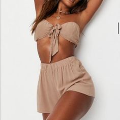 New With Tags Us 10 Casual Beige Tube Top For Beach, Beige Tube Top For A Day Out, Trendy Beige Strapless Tube Top, Beige Strapless Tube Top For Day Out, Brown Tube Top For Summer, Trendy Beige Tube Top For Summer, Chic Strapless Bottoms For Beach Season, Casual Beige Strapless Tube Top, Matching Top And Skirt