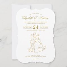 an elegant wedding card with gold foil on the front and white paper in the back