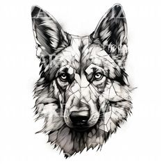 a drawing of a wolf's head with geometric shapes