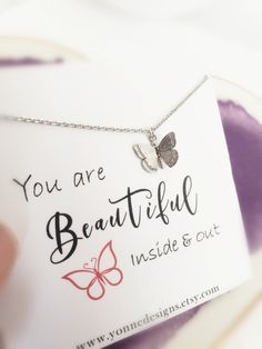 "Butterfly Necklace. Silver Butterfly Pendant. Insect Lover Gift. Dainty Necklace Minimal. Meaningful Inspirational Gift. Flower Girl Jewelry ♥ You are Beautiful Inside and Out ♥ This beautiful butterfly necklace features a butterfly-shaped charm, that comes in gold or silver. The details of the design are just perfect, and bring forward a design that you will love. This minimal beautiful necklace makes for a charming gift that any lady in your life will love. Finished with a 16K gold plated cov Butterfly Necklace As Mother's Day Gift For Her, Mother's Day Butterfly Jewelry With Butterfly Charm, Mother's Day Jewelry With Butterfly Charm, Mother's Day Gift Butterfly Necklace For Her, Mother's Day Butterfly Charm Jewelry, Mother's Day Butterfly Necklace Gift For Her, Mother's Day Butterfly Necklace Gift, Cute Butterfly Charm Necklace For Gift, Delicate Butterfly Jewelry For Gifts